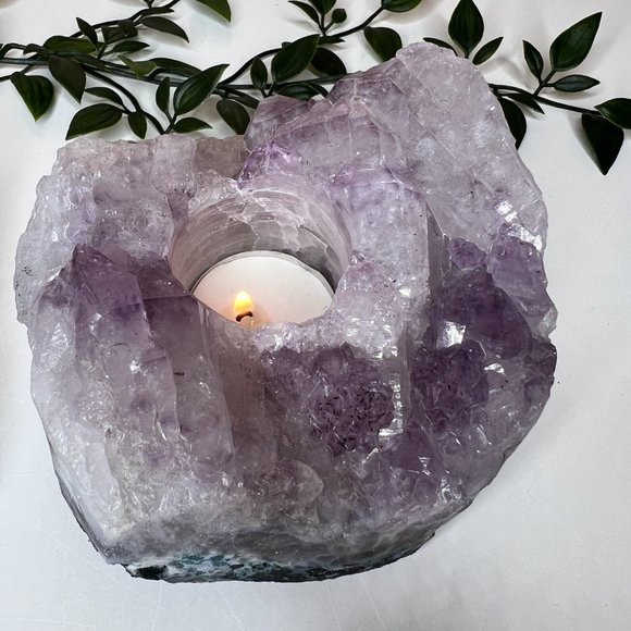 3 lb Amethyst and Sage Bundle | Healing Calming Candle Crystal Tea Light Holder - Picture 6 of 13
